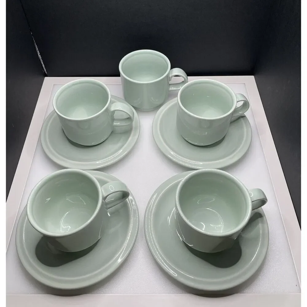Vintage German Democratic Republic Tea ‎ Coffee Cups Saucers Set of 4 Mint Green